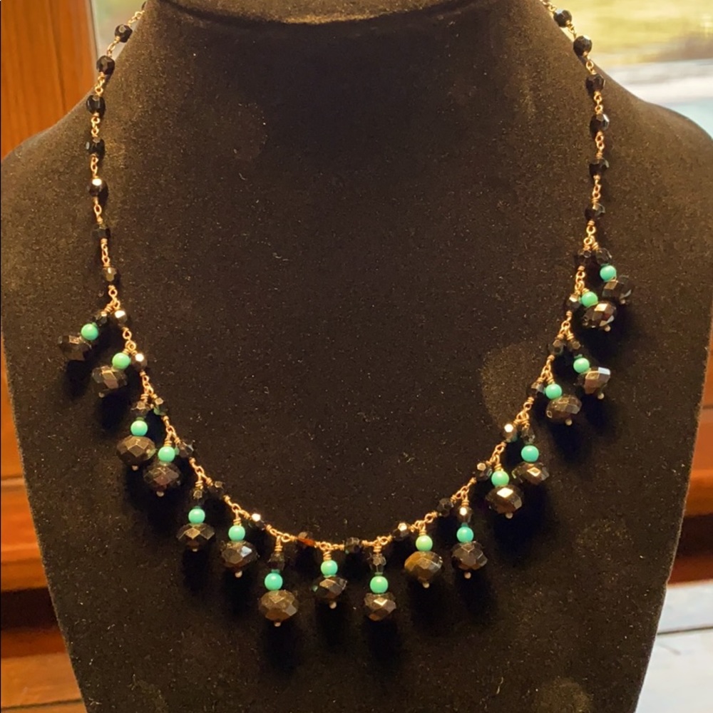 Turquoise and jet necklace